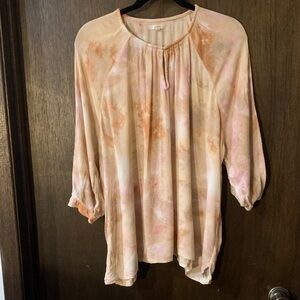 *4/$20* Maurices Pink and Orange Tie-Dye Watercolor 3/4 Peasant top 2X